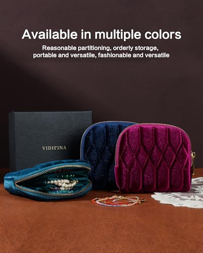 Travel Jewelry Case,Small Travel Jewelry Bag with Zipper, 5-Layer Velvet Organizer Pouch for Bracelet Rings Earrings - Diamond Stitched Velvet Navy Blue - color: NavyBlue