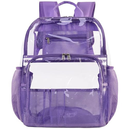 Clear Backpacks for School,18'' Large Clear Backpack Heavy Duty Clear Backpack See Through Backpack Clear Bookbag for Student,School,Work,Travel,Light Purple - color: Light Purple