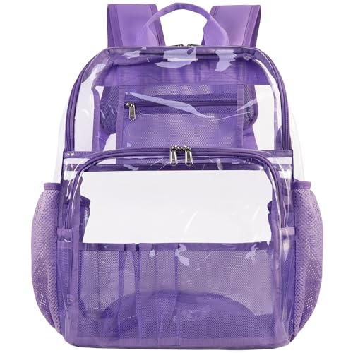Clear Backpacks for School,18'' Large Clear Backpack Heavy Duty Clear Backpack See Through Backpack Clear Bookbag for Student,School,Work,Travel,Light Purple - color: Light Purple