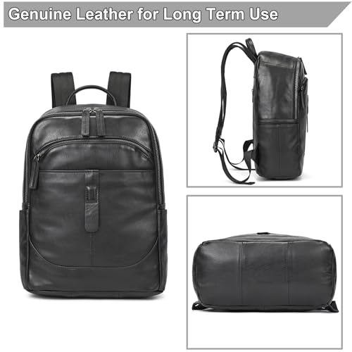 Genuine Leather Backpack for Men & Women - 15.6 Inch Laptop Backpack, Durable Business Commute Bag with Multi-Pockets for Travel & Office - color: Y80&15y Black