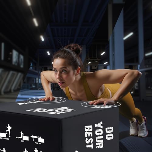 Zoomster 3-in-1 Foam Plyometric Jump Box for Home Gym Jump Training, HIIT, MMA, Weighted Stepup, Push Press and Strength Training - style: 20 X 24 X 30inch / 16lbs