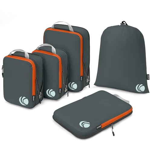 Cipway - 5 Set Compression Packing Cubes for Travel, Ultralight Packing Organizers for Luggage Suitcase & Backpack (Grey), L - color: Grey, size: 5PCS