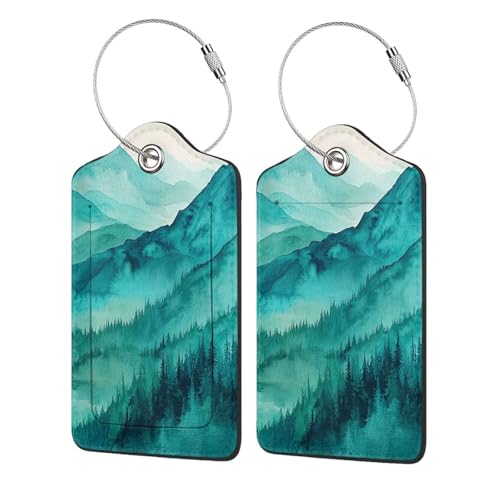 Luggage Tags for Suitcases Green Mountain Luggage Tags PU Leather Travel Name Tags Baggage Tags for Cruise Ships Airport Essentials 2 Pack - color: Mountain