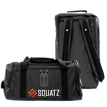 SQUATZ Duffle Bag Backpack, Gym Bag and Sports Bag, Removable Shoulder Straps, Carry On Weekend Bag for Airplane, Workout Overnight Backpack for Travel for Men and Women, USB Port, Black