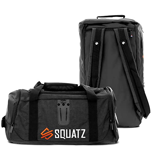 SQUATZ Duffle Bag Backpack, Gym Bag and Sports Bag, Removable Shoulder Straps, Carry On Weekend Bag for Airplane, Workout Overnight Backpack for Travel for Men and Women, USB Port, Black