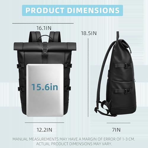 33L Unisex Waterproof Rolltop Backpack:,15.6-Inch Laptop, Lightweight Bike Bag Perfect for Work, School, Travel & Outdoor (black) - color: Black