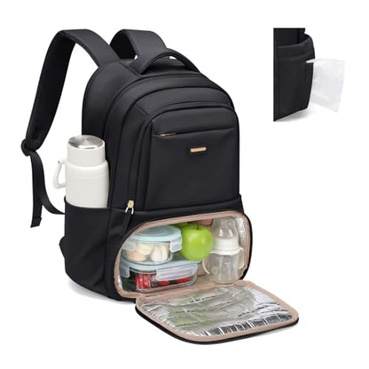 GOLF SUPAGS Lunch Backpack 16 Inch Laptop Backpack with Insulated Cooler Lunch Box Food Bag for College Work Camping Picnics (Black) - color: Black