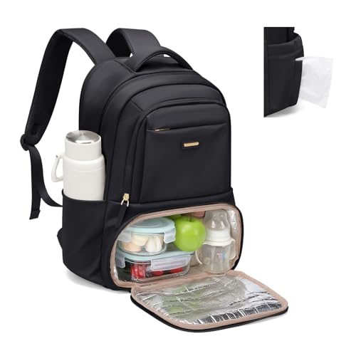 GOLF SUPAGS Lunch Backpack 16 Inch Laptop Backpack with Insulated Cooler Lunch Box Food Bag for College Work Camping Picnics (Black) - color: Black