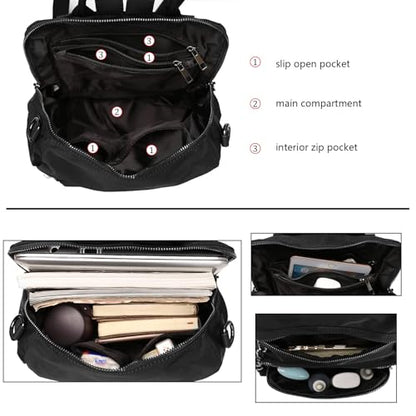 Uromee Travel Backpack Purse for Women Nylon Ladies Fashion Tassel Shoulder Bag Convertible - color: 0243 Nylon Black 3