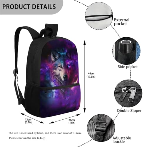 ZOUTAIRONG Galaxy Wolf School Bag Set and Durable Thermos Two Piece Backpack Set Mini Water Up and School Bags with 2 Side Pockets - color: Galaxy Wolf