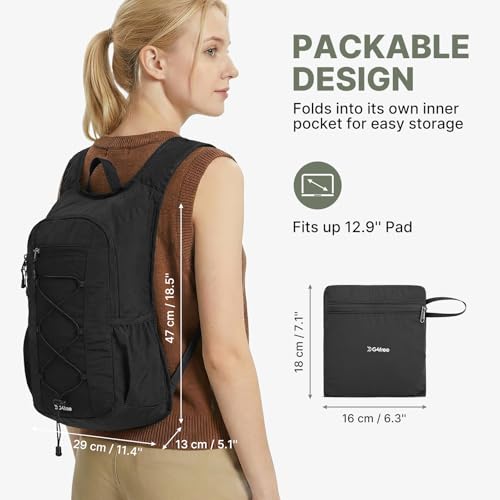G4Free 20L Hiking Backpack Lightweight Daypack with Phone Pocket Small Packable Foldable Hiking Bag for Women Men, Black - color: Black