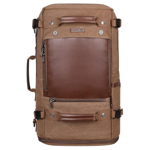 WITZMAN Travel Backpack for Men Women Carry on Luggage Backpack Canvas Rucksack Duffel bag with Shoe Compartment（A2021 big size brown） - color: 22.5 Inch Brown