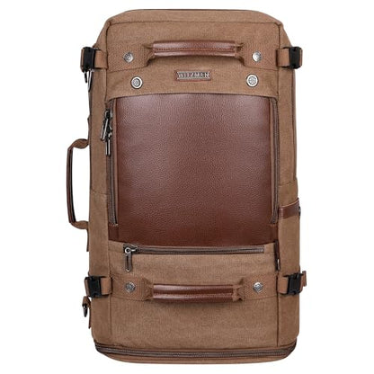 WITZMAN Travel Backpack for Men Women Carry on Luggage Backpack Canvas Rucksack Duffel bag with Shoe Compartment（A2021 big size brown） - color: 22.5 Inch Brown