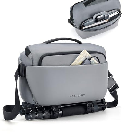 BAGSMART Camera Sling Bag, Small Camera Bags for Photographers with Tripod Holder, Waterproof DSLR/SLR/Mirrorless Camera Bags Crossbody with Rain Cover, Compatible with Canon Sony Nikon, Gray - color: Gray