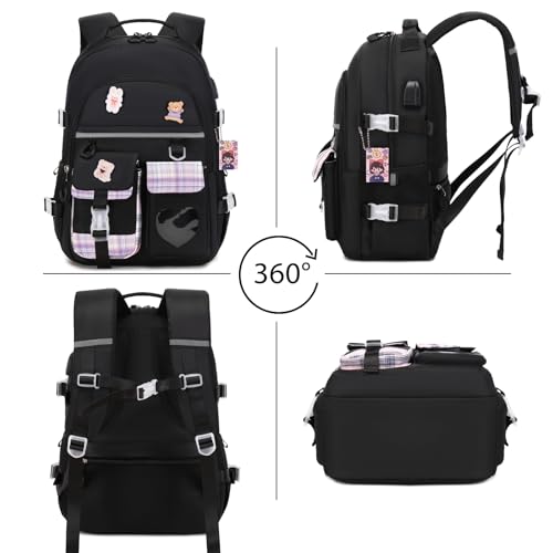 ACESAK Backpack for Girls - Bookbag Backpacks Schoolbag for Girls Kids Teen Women Casual Travel Daypacks - School Bag Elementary Middle School College Cute Backpack with Lunch Box (Black Purple) - color: Black Purple