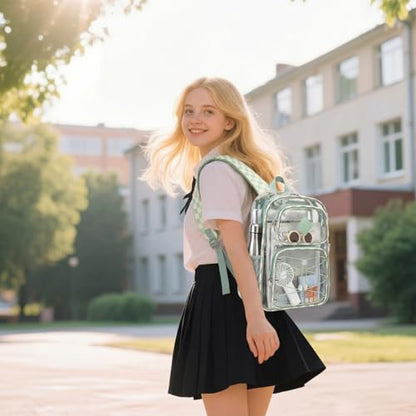Clear Backpacks for Girls Women, Heavy Duty PVC Transparent Back Pack See Through Boys Kids Clear Bookbags for School Checkered Green - color: Checkered Green