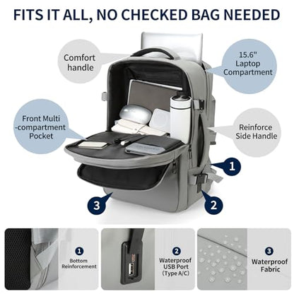 Travel Backpack for Men, 18 Inch Carry on Laptop Backpack with USB A/C Port, 40L Expandable TSA Flight Approved Bag Pack, Black, Gray - color: Gray