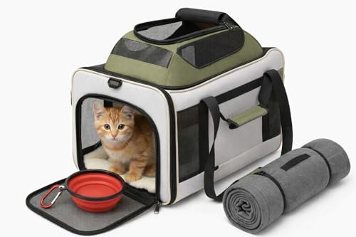 Cat Carrier Dog Carrier Airline Approved, Pet Carrier for 2 Cats Small Medium Dogs, Soft Cat Carrier 18x15x15 with Foldable Bowl & Washable Pad, TSA Approved Dog Carriers by Luniko Shop (Cream) - color: Cream