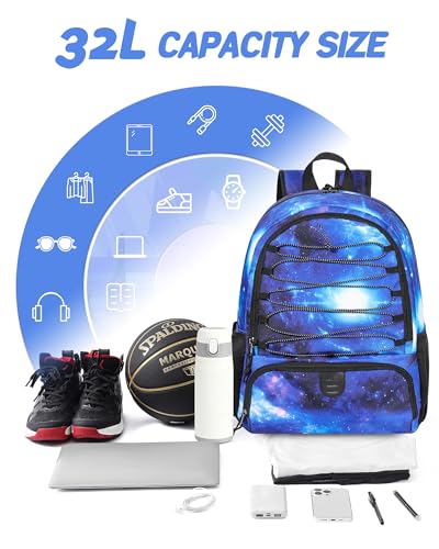 Basketball Bag Backpack for Men Women with Ball & Shoes Compartment 30L Capacity Lightweight Breathable Boys Girls Soccer Ball Bag Backpack Fit Volleyball Football Sports Travel School Gym - color: TK13Space