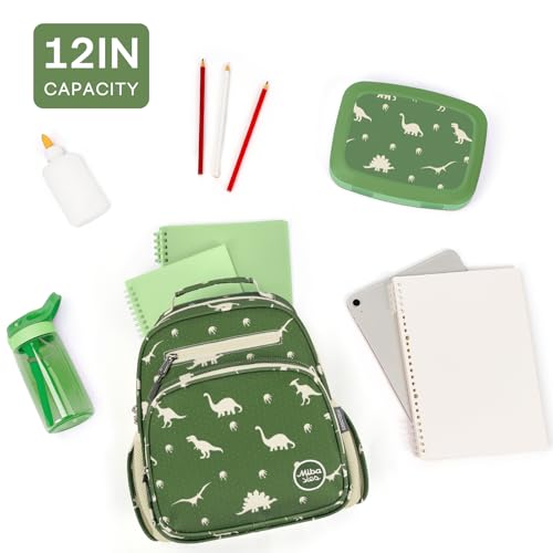 mibasies Toddler Backpacks for Boys 2-4: Little Kid Backpack for Preschool Prek Daycare - Dinosaur Green - color: Dinosaur Green, style: Toddler-12"h(not Fit Folder)
