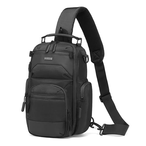 Sling Bag for Men, Travel Crossbody Bag for Men, Small Sling Backpack Shoulder Bag, High-Density Oxford Chest Pack for Hiking - color: Black