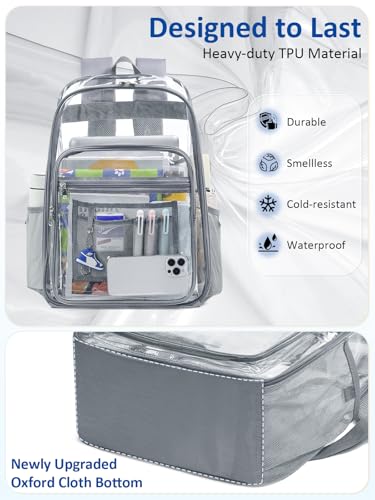 Extra Large Clear Backpack with TSA Lock, Heavy Duty Transparent See Through Clear Bookbag for College, Work, Travel, Casual Sport, Grey - color: Grey