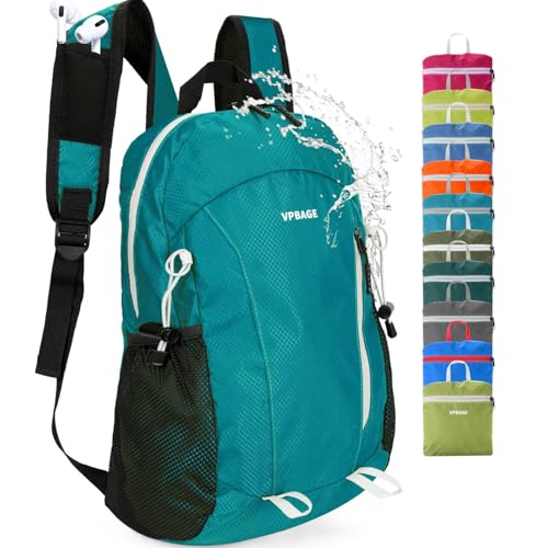 VPBAGE 15L Water-resistant Hiking Daypack, Small Backpack Travel Outdoor, Lightweight Day Pack with Tool Loops - color: Light Green