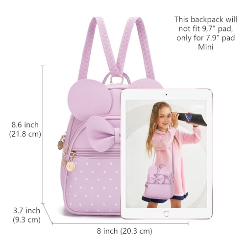 KL928 Girls Mini Backpack Bowknot Polka Dot Cute Small Daypacks Convertible Shoulder Bag Purse for Women - color: L.purple