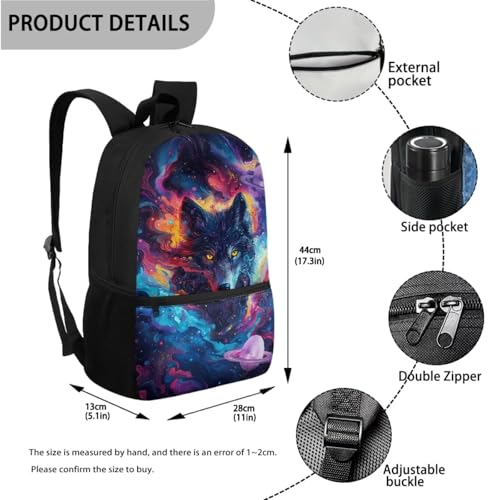 ZOUTAIRONG Bookbag for Teen Girls Mini Thermos with Carry Handle School Bags for Age 7-10/10-12/12-16, Art Galaxy Wolf Print Casual Backpack with Side Pockets - color: Art Galaxy Wolf