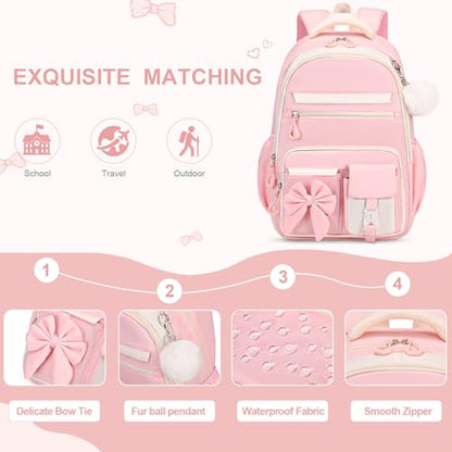 DIGOBAY Backpack for Girls, 3PCS Girls Backpack for School with Lunch Bag Pencil Case, Cute Kids Teens Bookbag for Kindergarten Elementary Preschool Middle School (Pink) - color: Beige-pink
