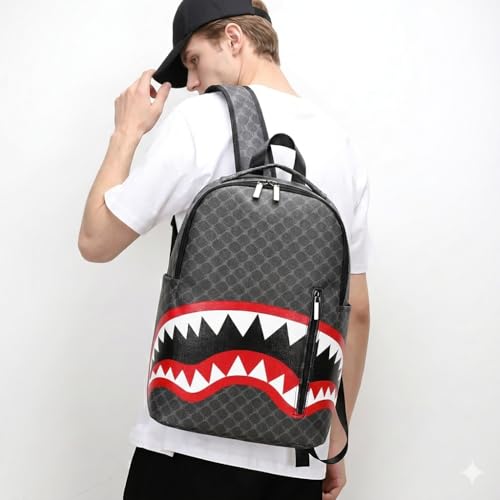 Fashion plaid backpack, lightweight commuting bag, shark mouth design, durable leather material suitable for work commuting (C3) - color: C3