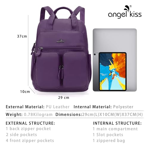 Angel Kiss Backpack Purse for Women Soft Washed Leather Multi Pocket Casual Travel Backpacks… - color: Purple