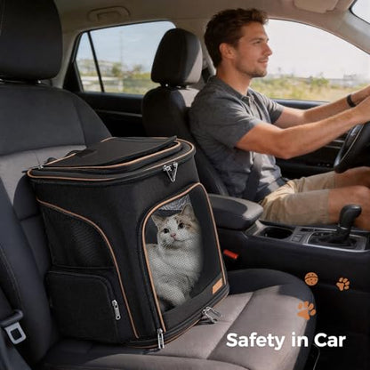 Lekereise Cat Backpack Carrier for Small Dogs and Medium Cat Puppy Kitten Bunny Pet Carrier Backpack Collapsible with Fully Ventilated Mesh with Safety Leash(Black) - color: Black, size: 24.4"L x 14"W x 16.2"H