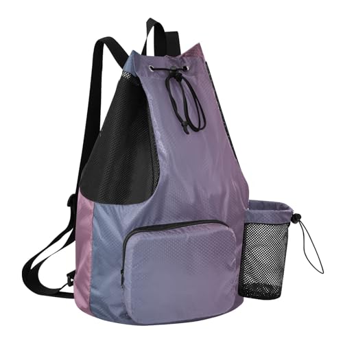 Drawstring Backpack Sports Bag With Water Bottle Pocket Cinch Back Sack Waterproof Blue Pink Gradient