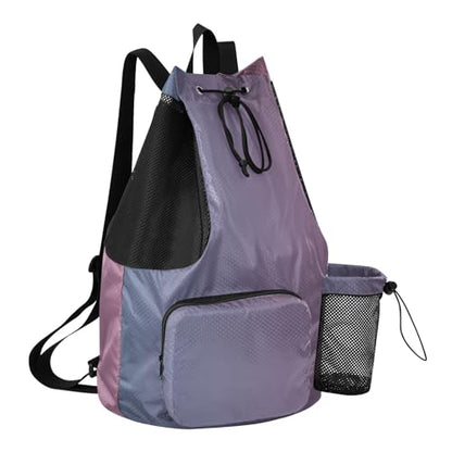 Drawstring Backpack Sports Bag With Water Bottle Pocket Cinch Back Sack Waterproof Blue Pink Gradient
