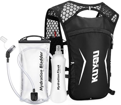KUYOU Running Vest for Women & Men, Lightweight Hydration Backpack with 2L Water Bladder, Water Backpack for Trail Running, Hiking, Cycling & Marathon - color: Black-2L