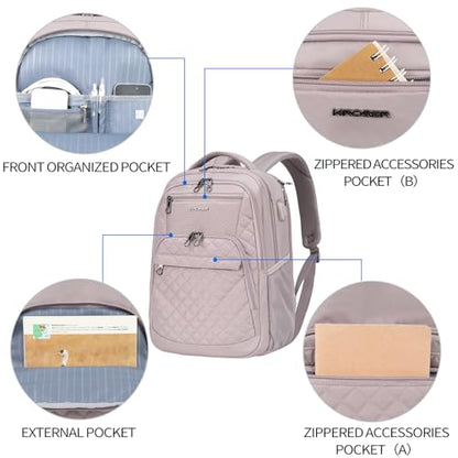 KROSER Travel Laptop Backpack 17 Inch Large Computer Backpack Dusty Pink - color: Quilted Dusty Pink