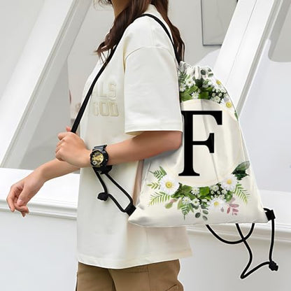Initial Letter Drawstring Backpack String Sports Gym Bags Waterproof Sackpack Cute for Men Women Beach (13"×17") (Letter-F) - color: Letter-f