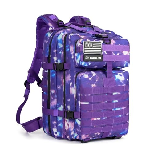 45L Military Tactical Backpack for Men & Women Bug Out Bag Assault pack Molle Daypack Hiking Trekking Rucksack (Purple tie-dye) - color: Purple Tie-dye