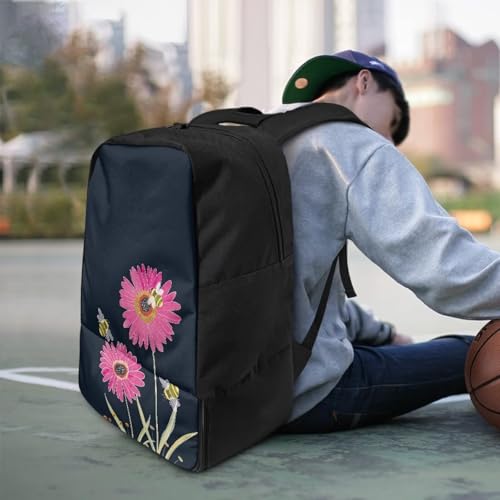 18.5in Basketball Backpack Basketball Bag with Shoe Compartment & Ball Holder, Waterproof Bag for Soccer Volleyball - color: Simple Pink Daisy Bee Print
