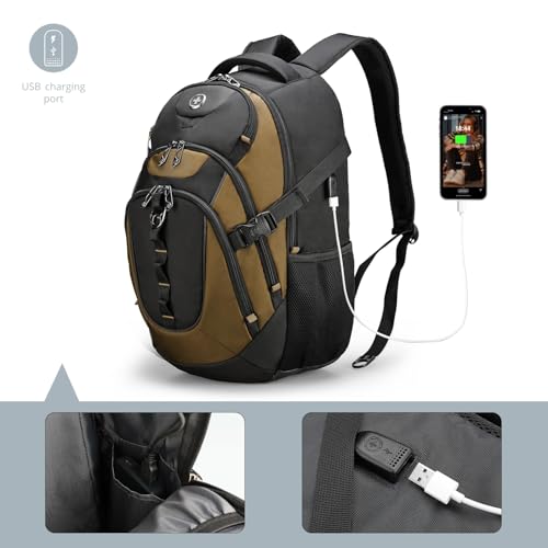 Swissdigital Design Laptop Backpack with USB Charging Port, Travel Backpack Fits 15.6 inches Computer, 31L College School Backpack for Men, Tan/Black | SD803-34 - color: Tan/Black