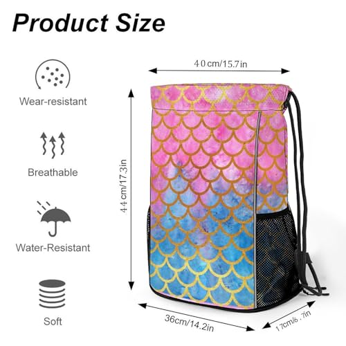 Mermaid Drawstring Backpack Gym Bag With Shoe Compartment String Bag Sport Beach Swimming Sackpack For Women Men - color: Mermaid
