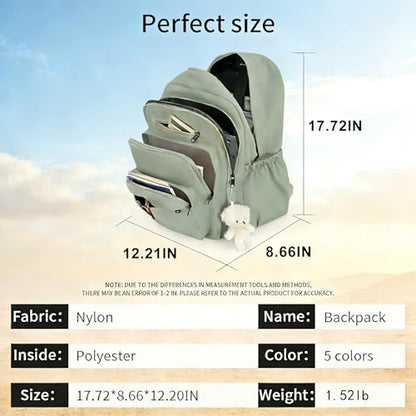 JARKJARD Cute School Backpack for Kids Teen Girls Aesthetic Lightweight Large Capacity Bookbag College Students School Bag Casual Travel Solid Color Daypack（Green） - color: Green