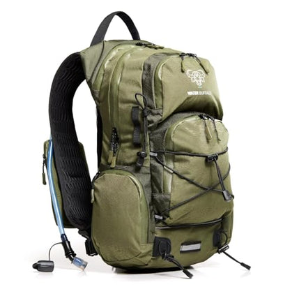 Water Buffalo Hydration Backpack - Sherpa 22L Hiking Backpack with Water Bladder - Water Backpack for Hiking with Waterproof Zippers, Phone & Pole Holders - color: Canopy