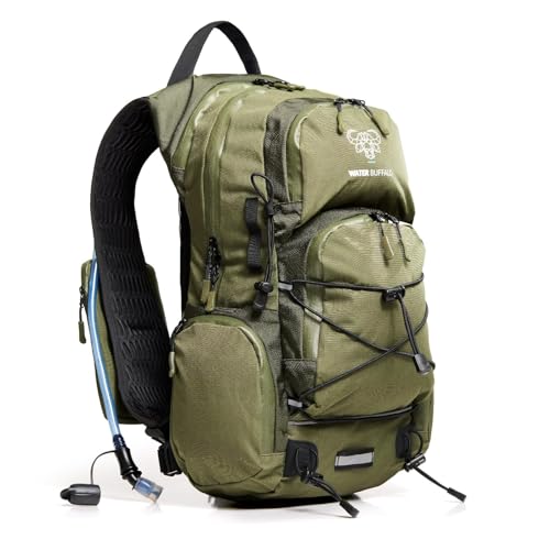 Water Buffalo Hydration Backpack - Sherpa 22L Hiking Backpack with Water Bladder - Water Backpack for Hiking with Waterproof Zippers, Phone & Pole Holders - color: Canopy