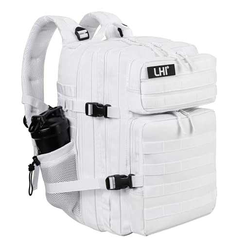 LHI Military Tactical Backpack for Men and Women 45L Army 3 Days Assault Pack Bag Large Rucksack with Molle System - White - color: 2.1 White(white Zipper)