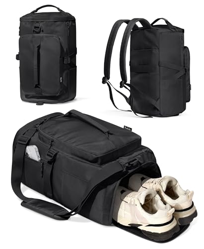 Gym Bag for Women with Shoe Compartment and Wet Pocket Convertible Gym Backpack workout Duffel Bag Multiple Pockets 30L - color: Black