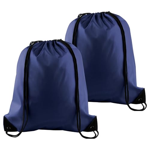 PLULON 2Pcs Drawstring Bags Bulk, Navy Blue Drawstring Backpack String Backpack Cinch Sack Sport Gym Backpack Bags for Yoga Traveling Outdoor Sports - color: Navy Blue