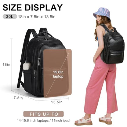 LATMAP Backpack Purse for Women Men Faux Leather Backpack, Travel Work Laptop Back Pack Teacher Bookbag fits 15.6" Laptop, Black - color: Style2-black1