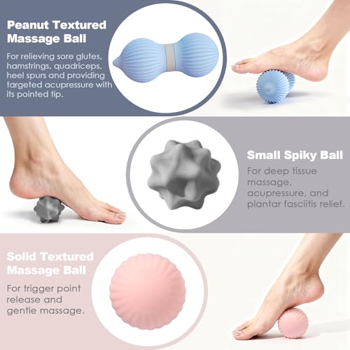 Silicone 3-Piece Massage Ball Set - Peanut, Textured and Spiky Lacrosse Balls to Relieve Tension,Muscle Knots & Plantar Fasciitis with Deep Tissue Release for Foot,Back,Hip,Arm & Legs - style: Peanut Silicone Massage Ball Set